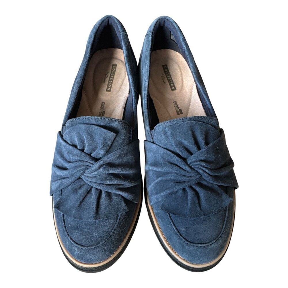 Clarks Sharon Dasher Navy Suede Comfort Shoes Women's Size 8W Loafers